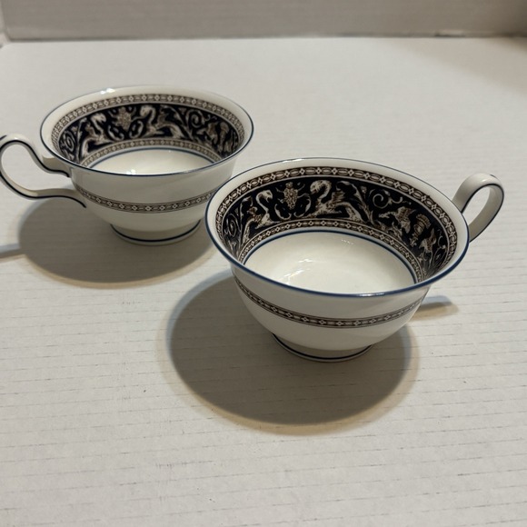 Wedgwood Other - Set 2 Wedgwood Florentine Tea Coffee Cups Mugs Griffin Dark Navy Blue W1956 Vtg